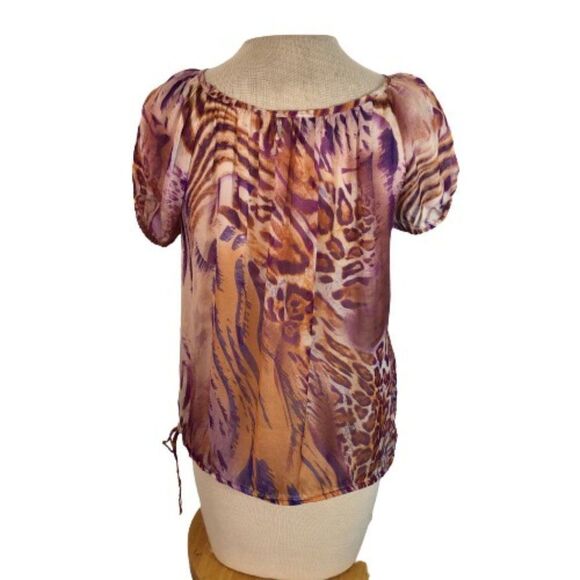 Karen Kane Sheer Drawstring Animal Print Top Shirt - Picture 4 of 4